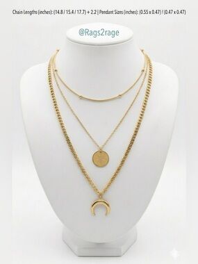 18K Gold Plated Celestial Layered Necklace Stainless Steel Moon Star